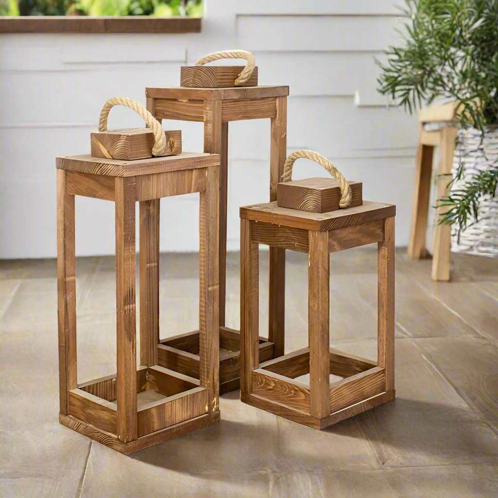 3 Piece Wooden Latern Set